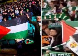 جماهير سيلتيك استقبلت برشلونه بأعلام فلسطين